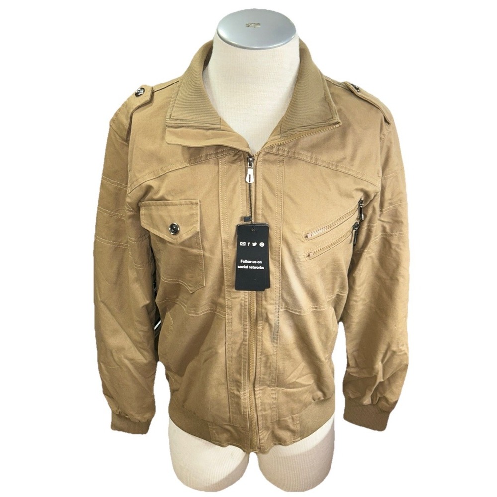 Hijewe Men’s Military Bomber Jacket XS Brown Zip-Up Casual Outerwear Tactical